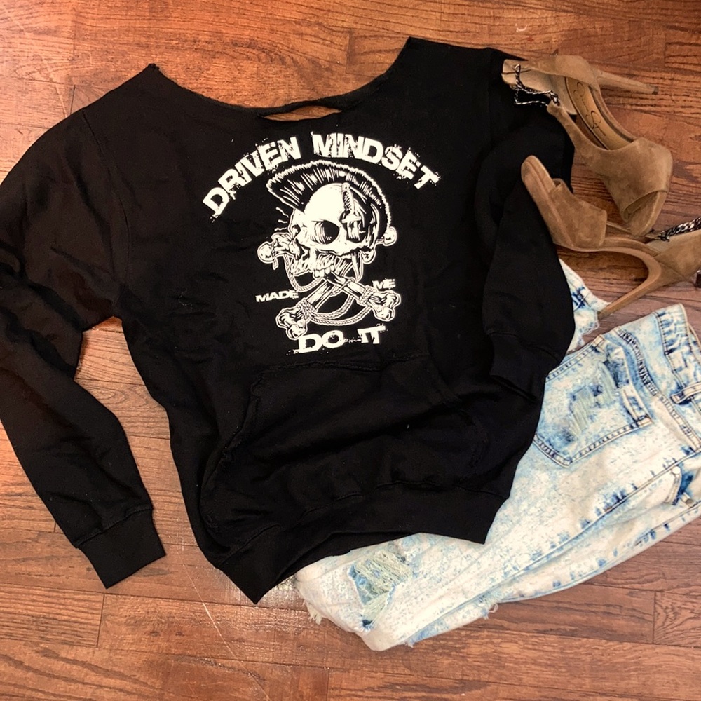 NWT off shoulder wide neck tattered hoodie